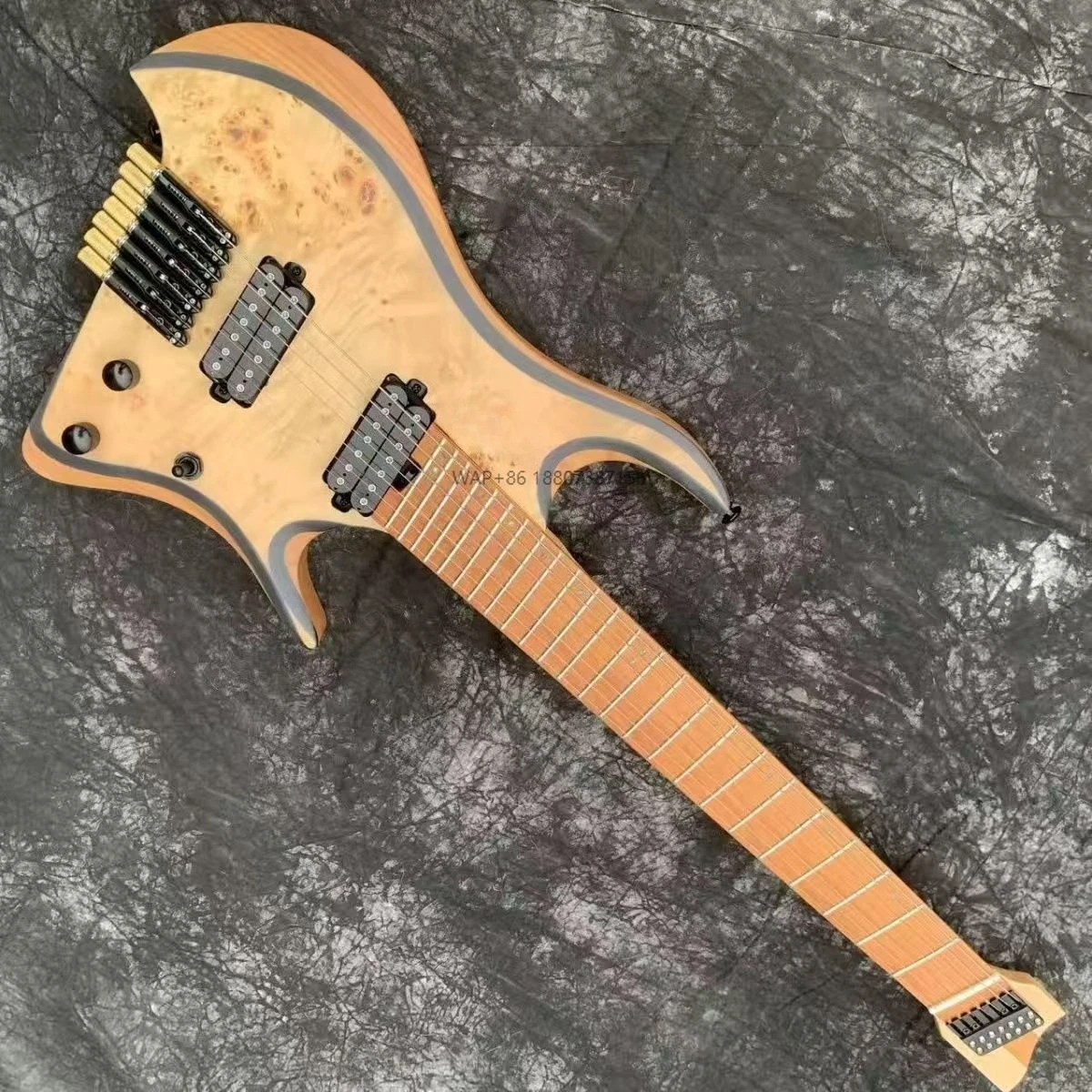 

7-струнная безголовая электрическая дорожная гитара с прочным пепельным материалом сзади/боку