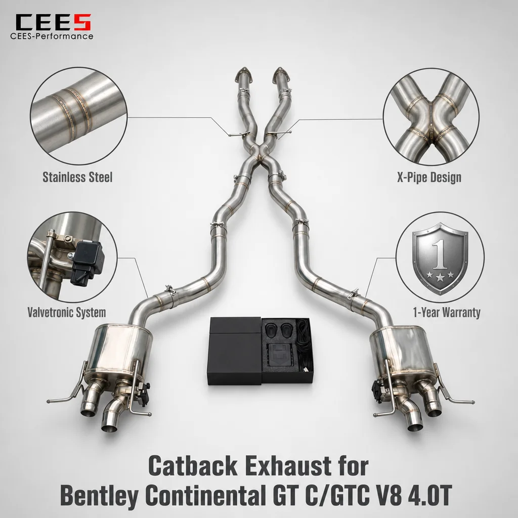 CEES Racing Stainless Steel Exhaust Pipe for Bentley Continental GT C/GTC V8 4.0T 2014-2017 Catback Exhaust with Valve Muffler