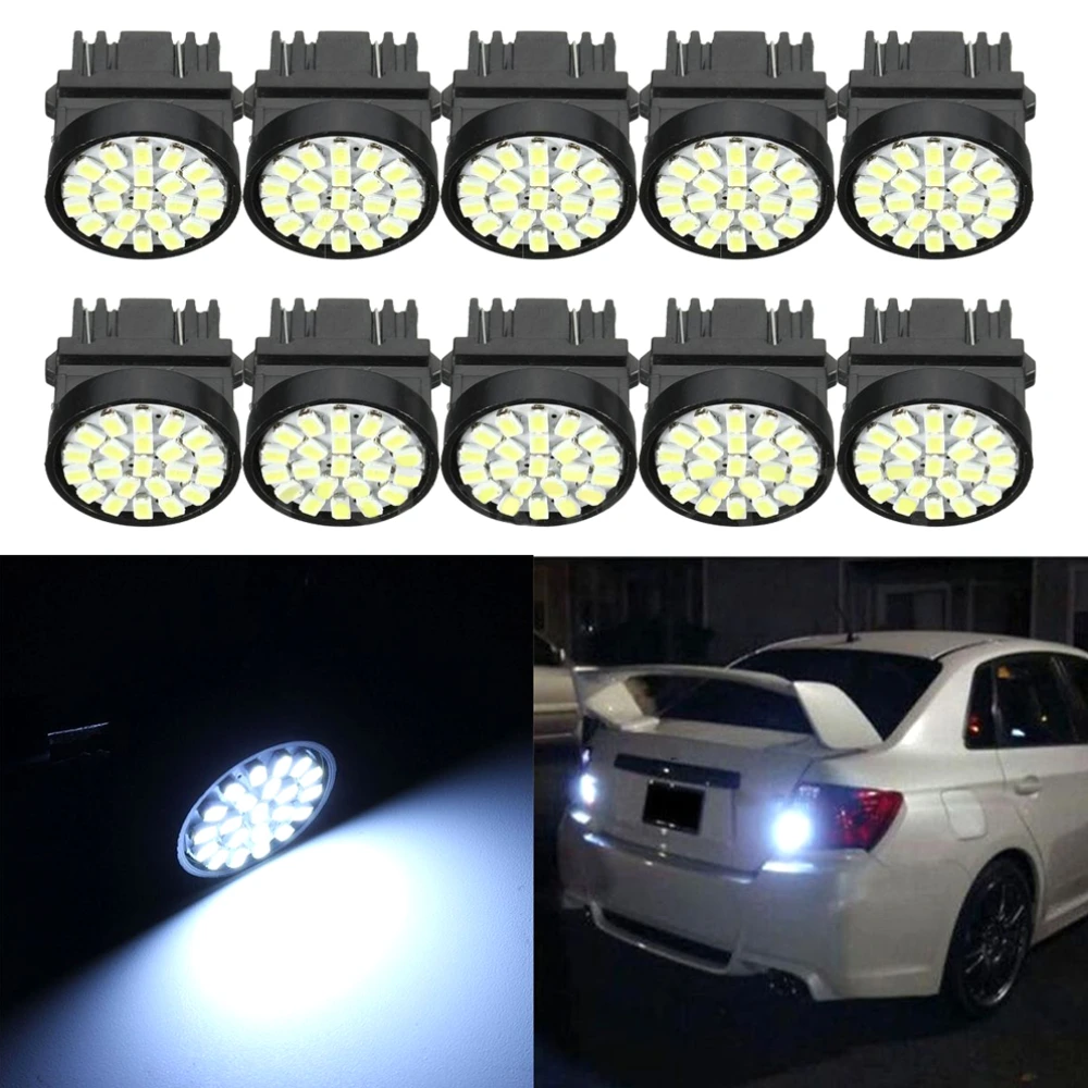 

10Pcs Xenon White Car Brake Tail Stop Reverse 12V 3157 3057 T25 T25 22SMD Fog Daytime Running Led Lamp Light Bulbs Accessories