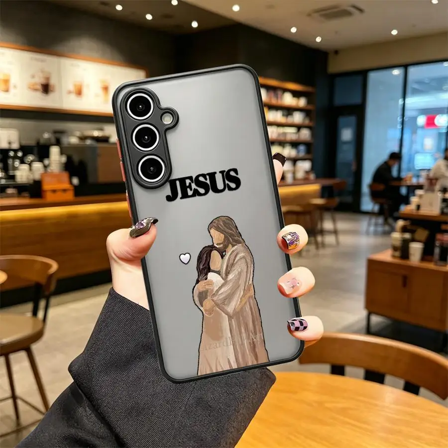 Cartoon Jesus Embrace Phone Cover Case for Samsung Galaxy A35 A16 A15 A52S A72 A73 A33 A14 A23 A56 A55 A34 A36 A17 A52 A54 A53