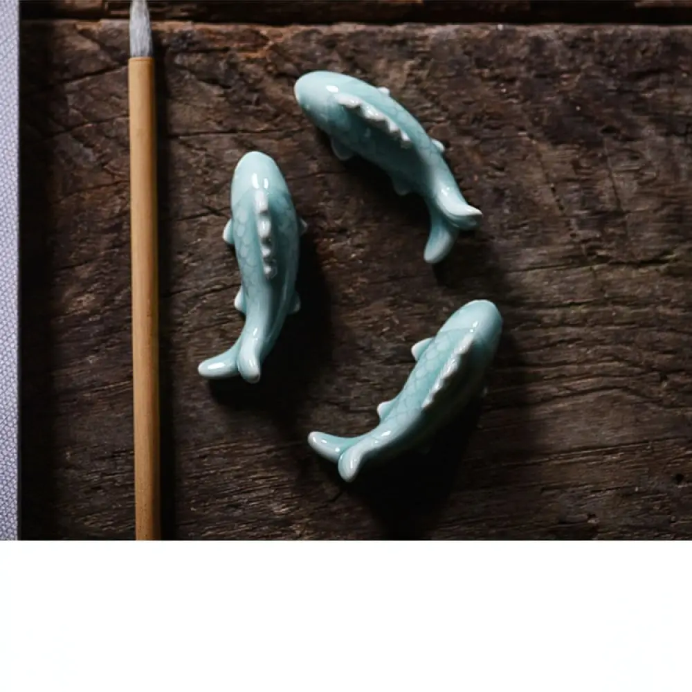 Handmade Ceramic Brush Stand Koi Shape Celadon Pen Holder Office Desk Organizer Stationery Accessory For Pinmotang Supplies