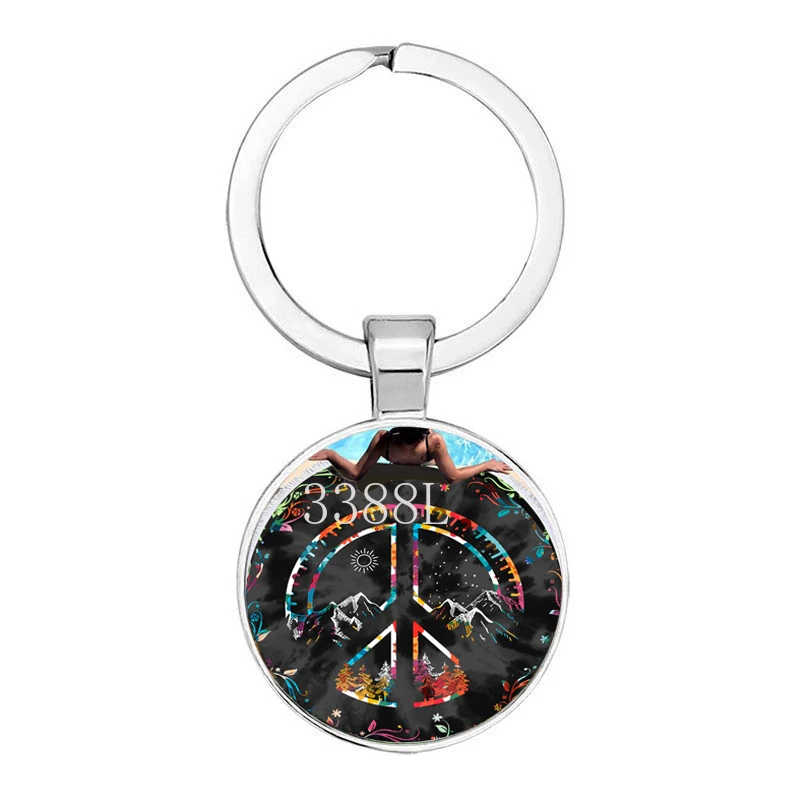 Fashion Jewelry Dome Glass Alloy Keychain Peace Sign Butterfly Creative Painting Gifts