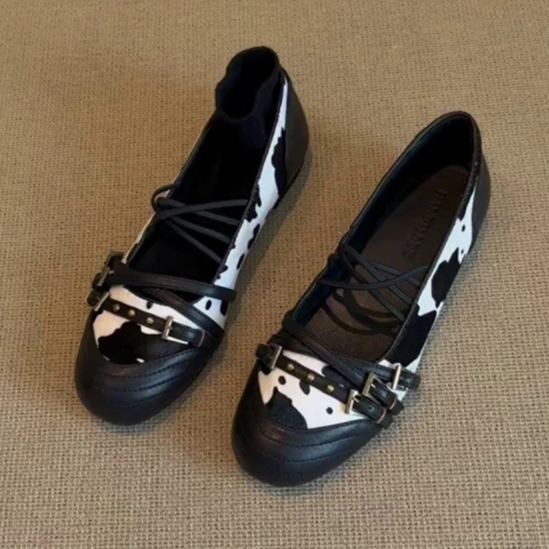 

Модные женские туфли Мэри Джейн с принтом животных и пряжкой на ремне, дизайнерские туфли Мэри Джейн с круглым носком, удобная уличная повседневная обувь на плоской подошве