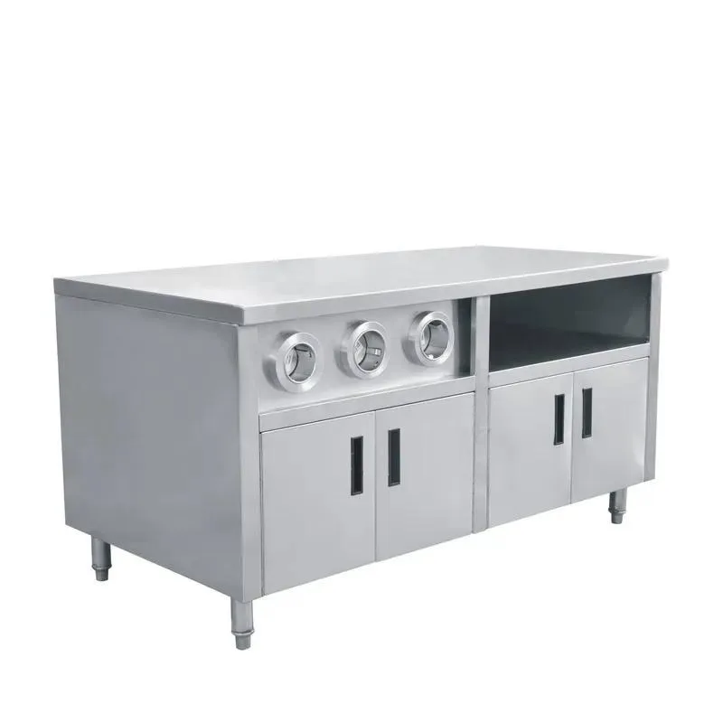 for Custom kitchen center island commercial kitchen equipment stainless steel workbench with cup dispenser and storage