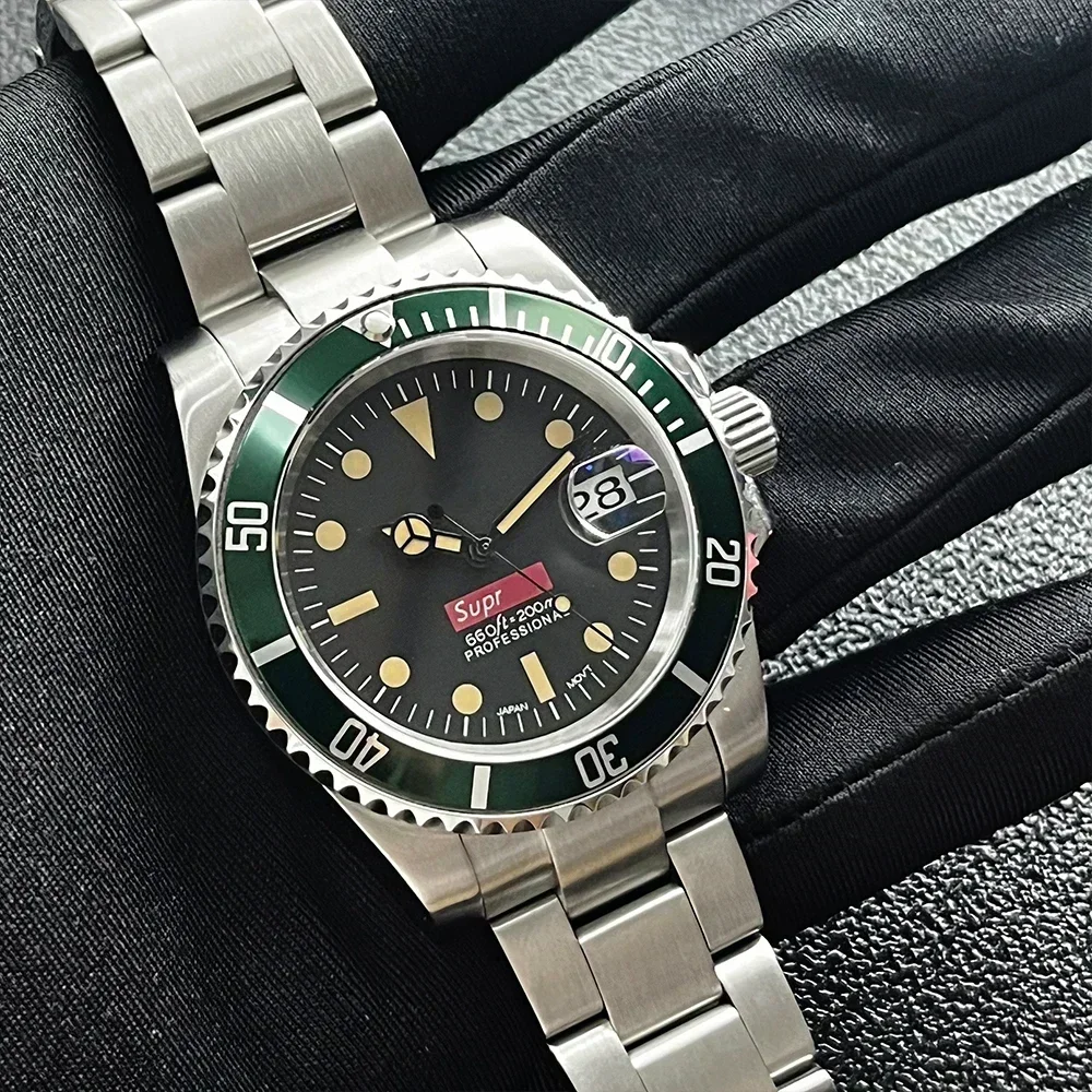 40mm S Retro Men Refined Steel Watch With Sapphire Glass Japanese NH35 NH36 Movement Green Luminous Watch Customization TOP
