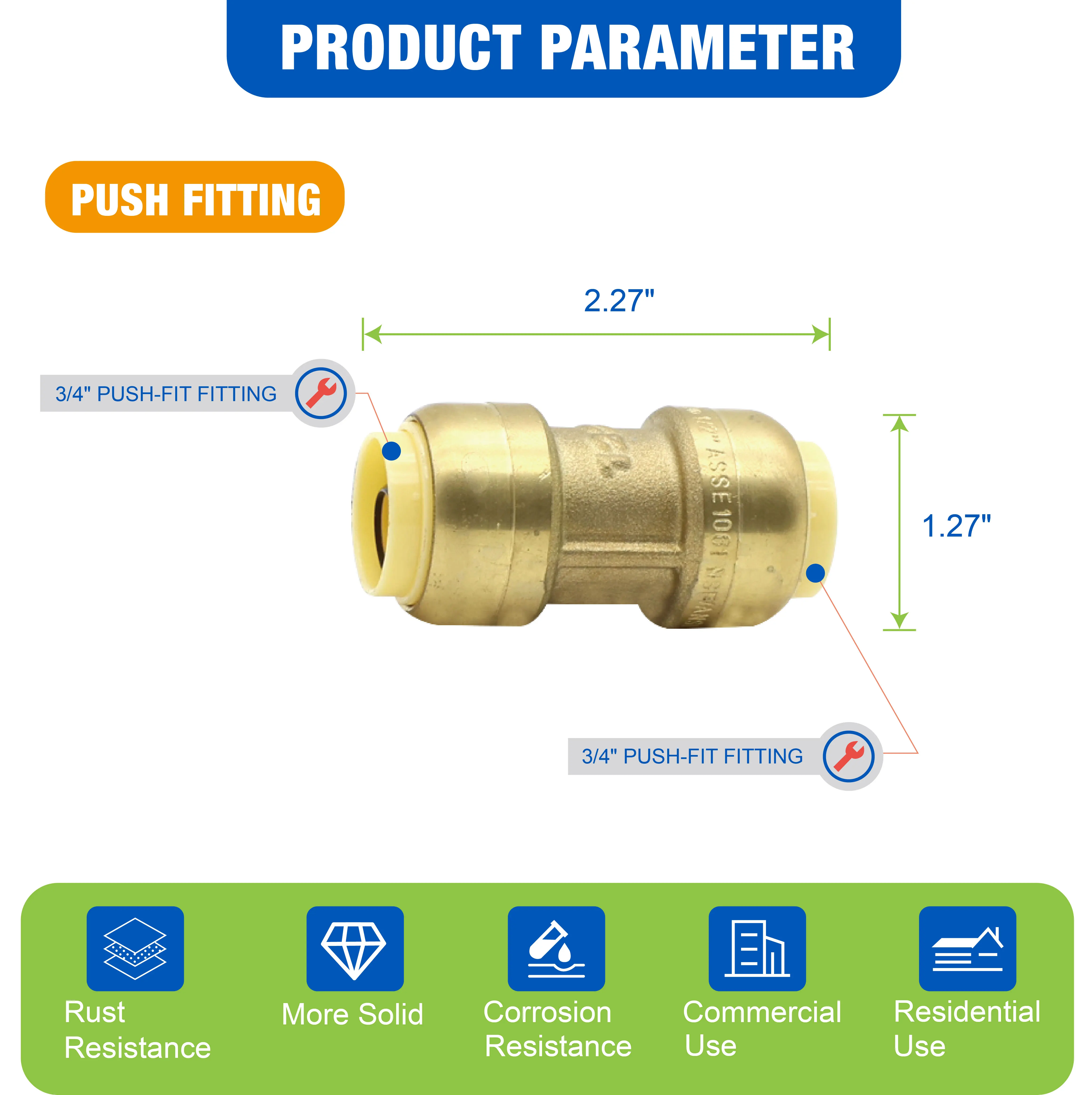 KING SMART 3/4" Push Fit * 3/4" Push Fit Coupling; 10Pcs/Case; 80501