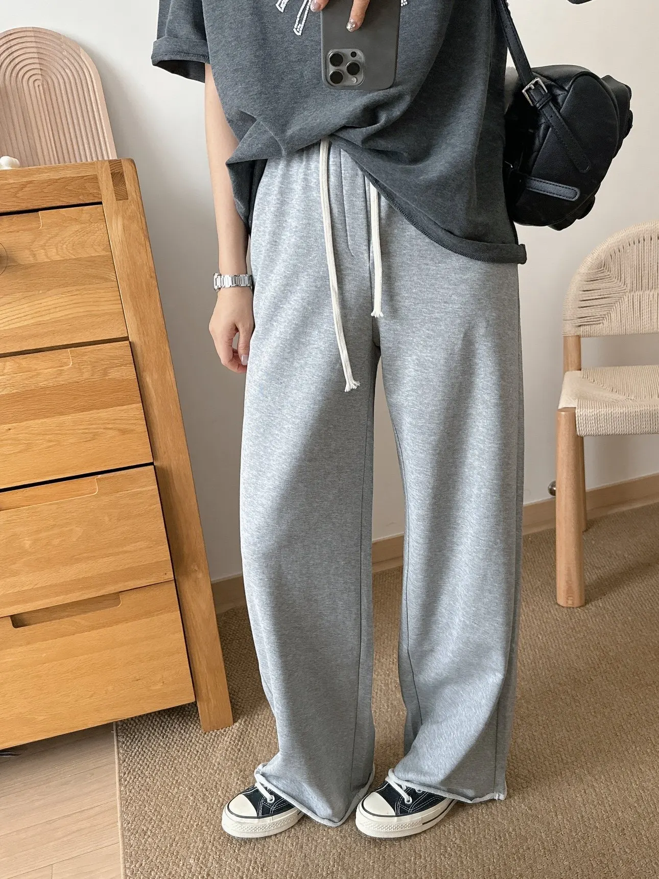 

Повседневные прямые брюки для женщин из смесового хлопка, весна 2026, модные универсальные прямые брюки с манжетами