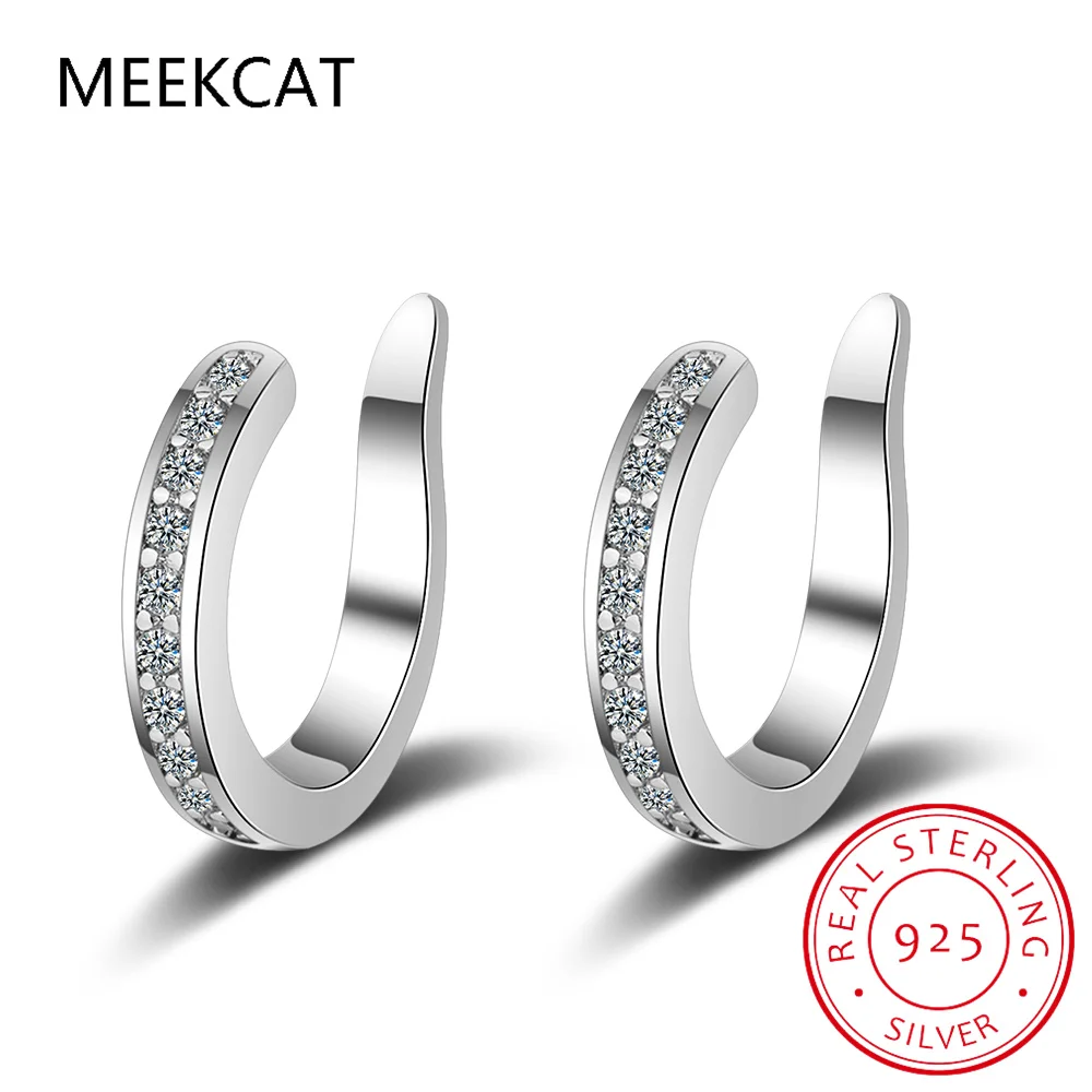 925 Sterling Silver Full Moissanite Ear Cuff Clip Earrings For Women Sparkling Lab Diamond Without Piercing Jewelry Brincos - view 3