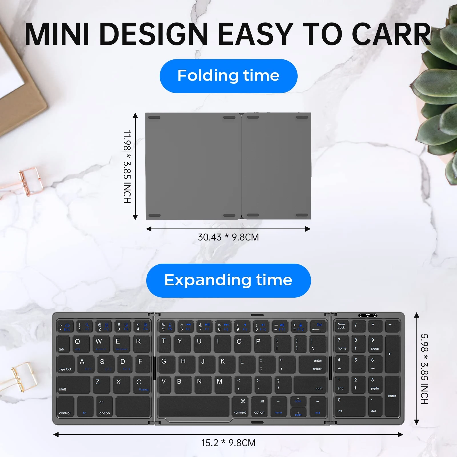 Mini Portable Three Folding Keyboard French Spanish English German Wireless BT Number Keypad For Mac Windows Laptop Tablet ipad