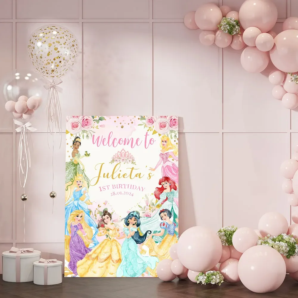 Princess Birthday Welcome Sign Poster Baby Shower Custom Art Print Royal Celebration Canvas Painting Outdoor Yard Party Decor