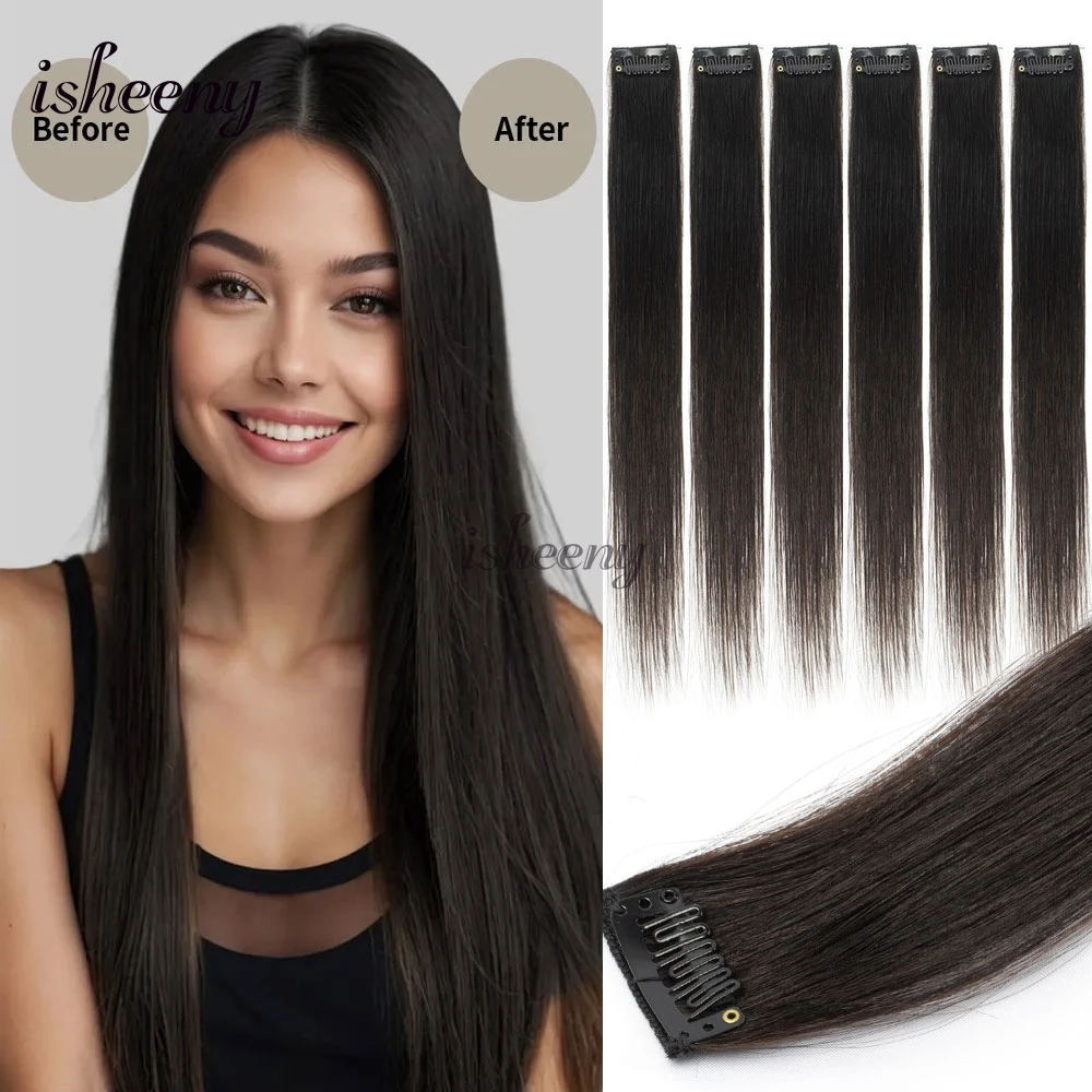 Isheeny 6 قطعة مشبك صغير في وسادة الشعر البشري 1 كليب على آلة لحمة وصلات شعر 12 "-16" 30 جرام/الحزمة مشبك شعر طبيعي مستقيم #1