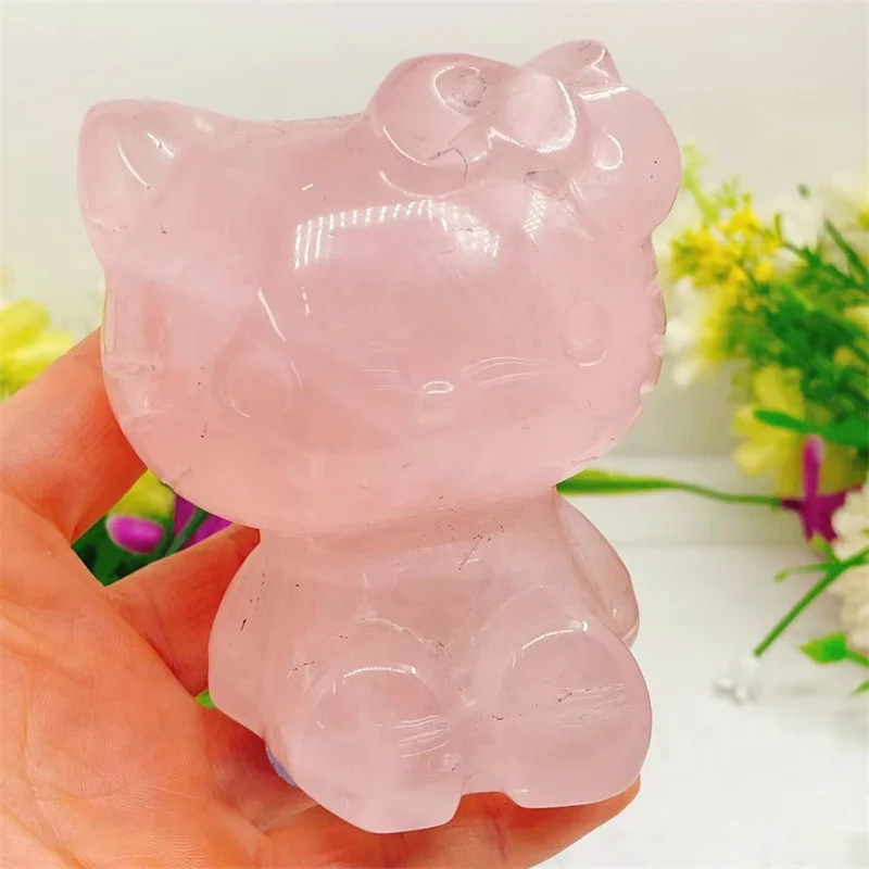 

Natural Rose Quartz Cartoon KT Cat Carving Quartz Healing Crafts Gift Home Decoration Children Birthday Gift 1PCS