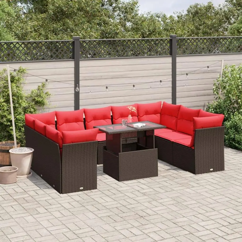

10 Piece Outdoor Patio Sofa Set with Cushions Brown Wicker Rattan Furniture