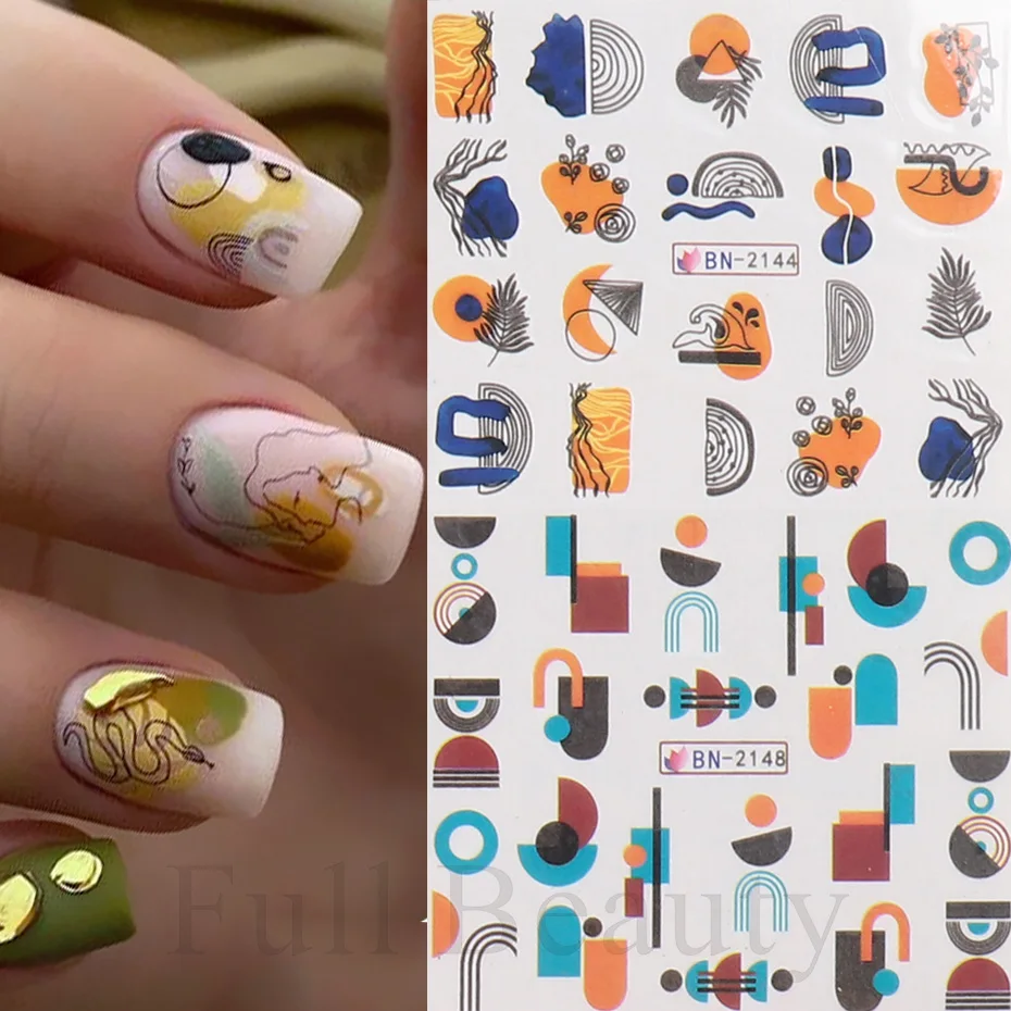 12pcs Abstract Lines Graffiti Nail Sticker Set Portrait Color Block Leaf French Design Slider Manicure Decor SABN2137-2148