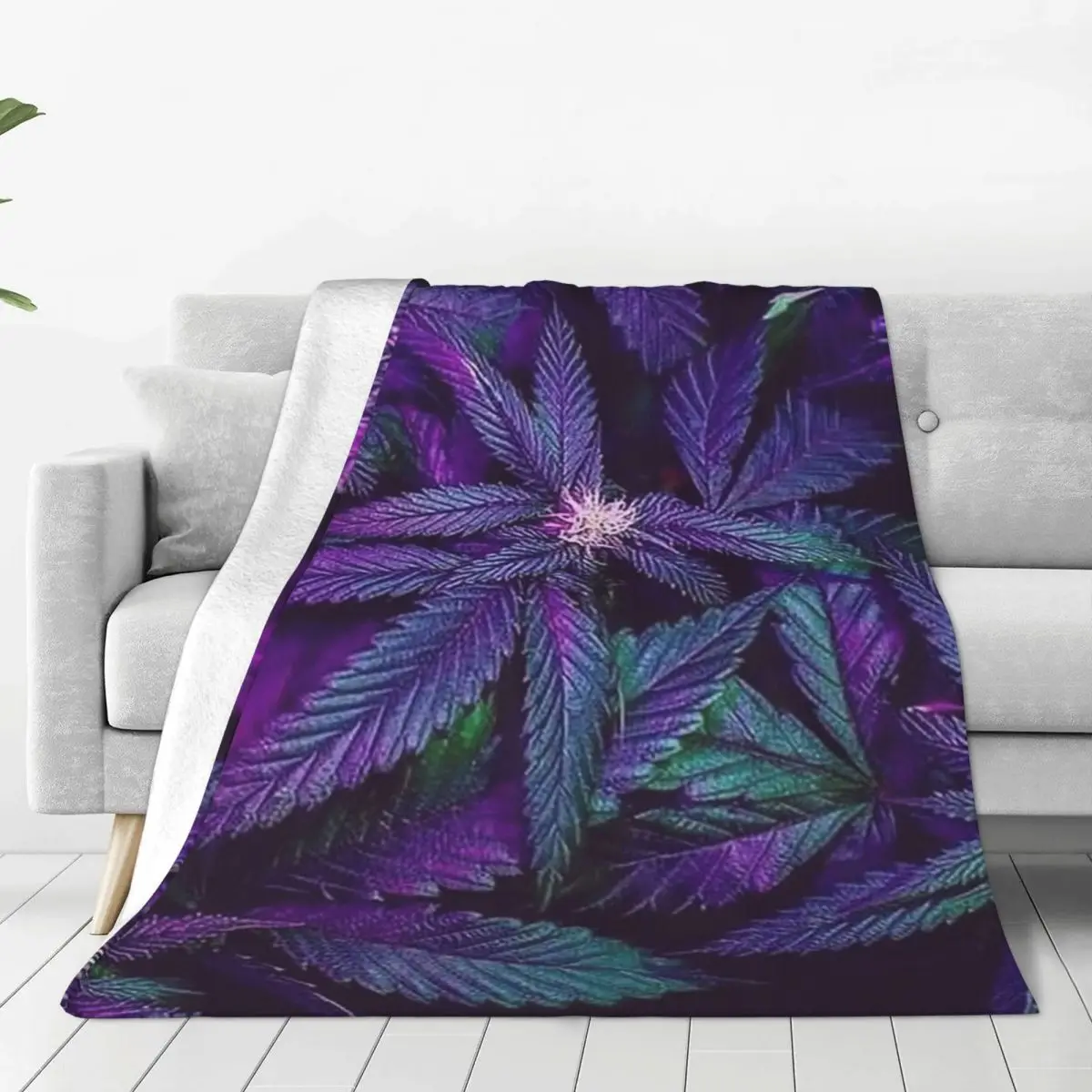 Psychedelic Purple Cannabis Marijuana Weed Pot Leaves Blanket Fleece Breathable Sofa Throw Blankets For Home Throws Bedspread