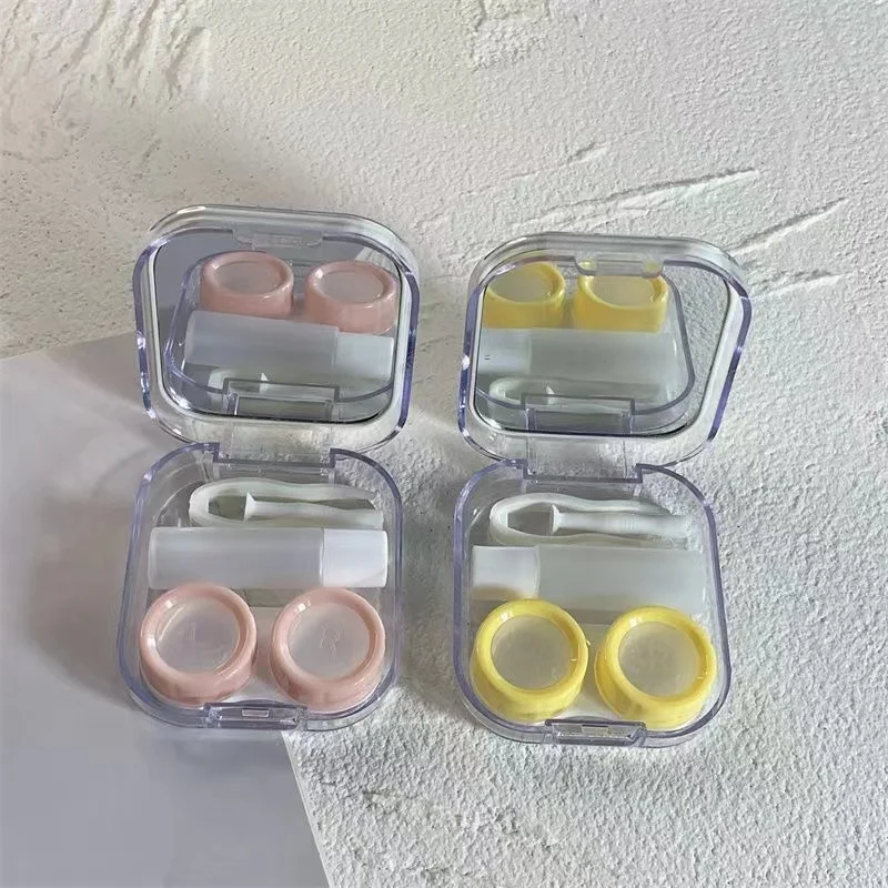 DUOXIU1set  Portable Super cute mini Contact Lenses Box Lens with makeup mirror remover Color eye storage box suit Fast Shipping