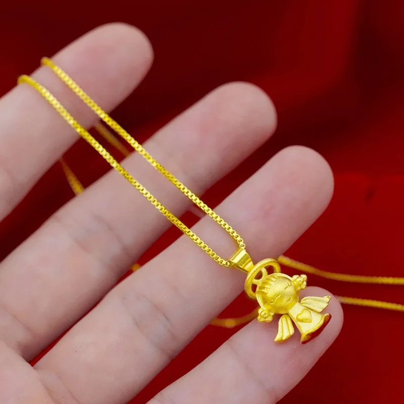 

Fashion AU999 3D frosted angel pendant with moving wings necklace, versatile collarbone chain, give girlfriend's birthday gift