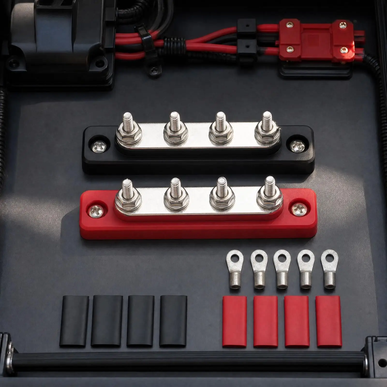 DC Power Distribution Busbar Assembly High-Current 100A DC Busbar Low Resistance Copper Bus Bar with Nylon Base for Wiring