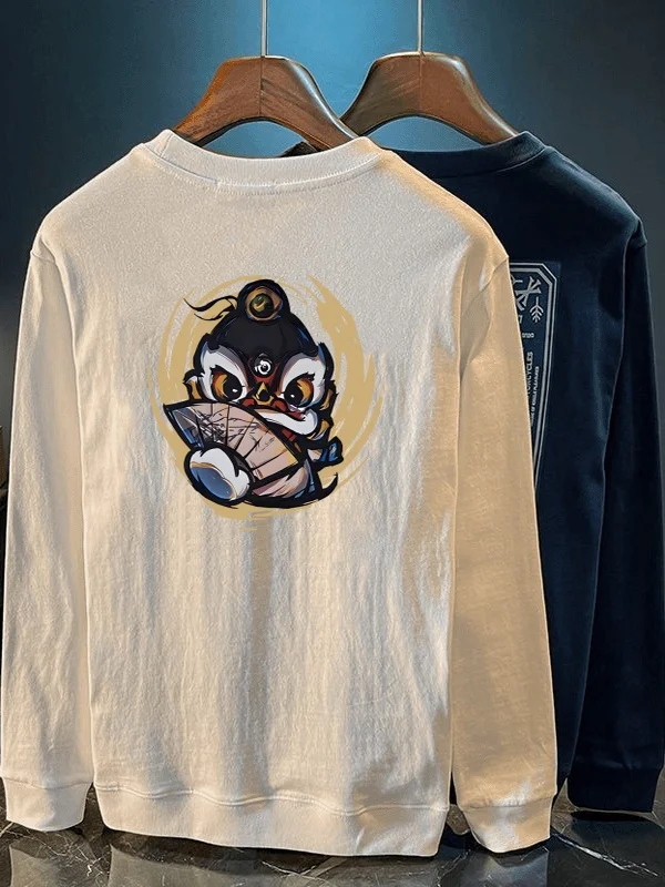 

Faionable Long Sve, мужская футболка из чистого хлопка, модная уличная одежда для пар, свободная повседневная одежда с принтом, весенне-осенняя одежда