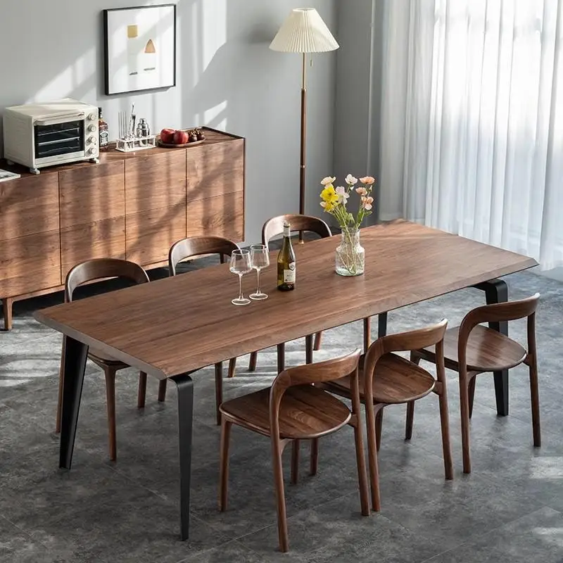 

Nordic solid wood large board table North American black walnut dining table simple