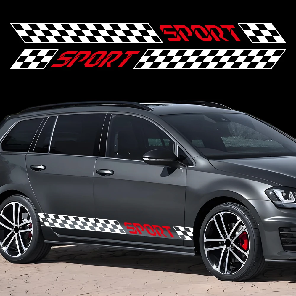 Racing Sport Checkered Side Stripe Vinyl Decal Waterproof Body Graphic Sticker Car Door Decor Sticker For Volkswagen VW Golf