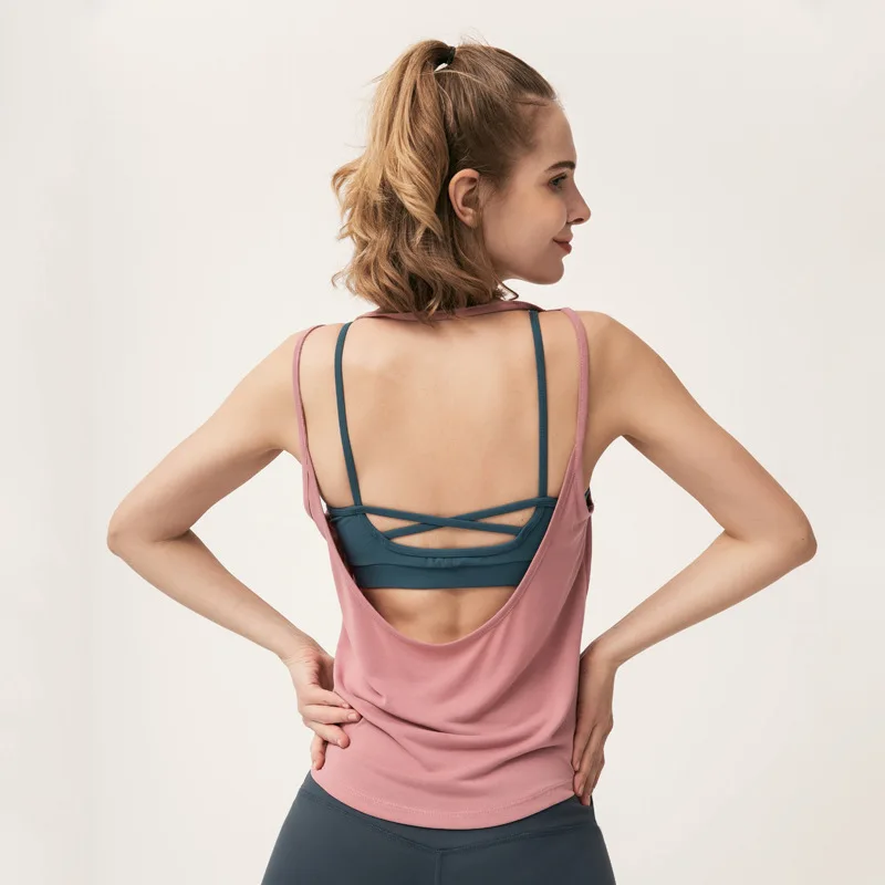 Sexy Yoga Vest with U-shaped Straps and Breathable Fabric for Women's Fitness