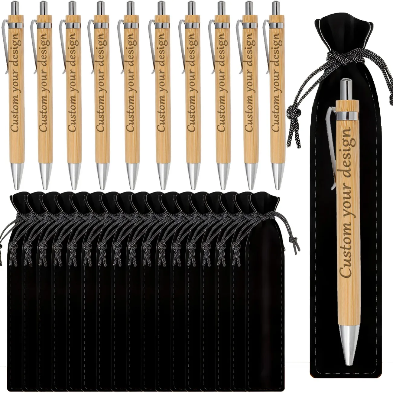 20 Stück Anpassbare Luxus-Holzstifte Personalisierte Kugelschreiber Luxuriöse Schreibwerkzeuge Geschenke für Jubiläen Party-Gastgeschenke – Detail 1