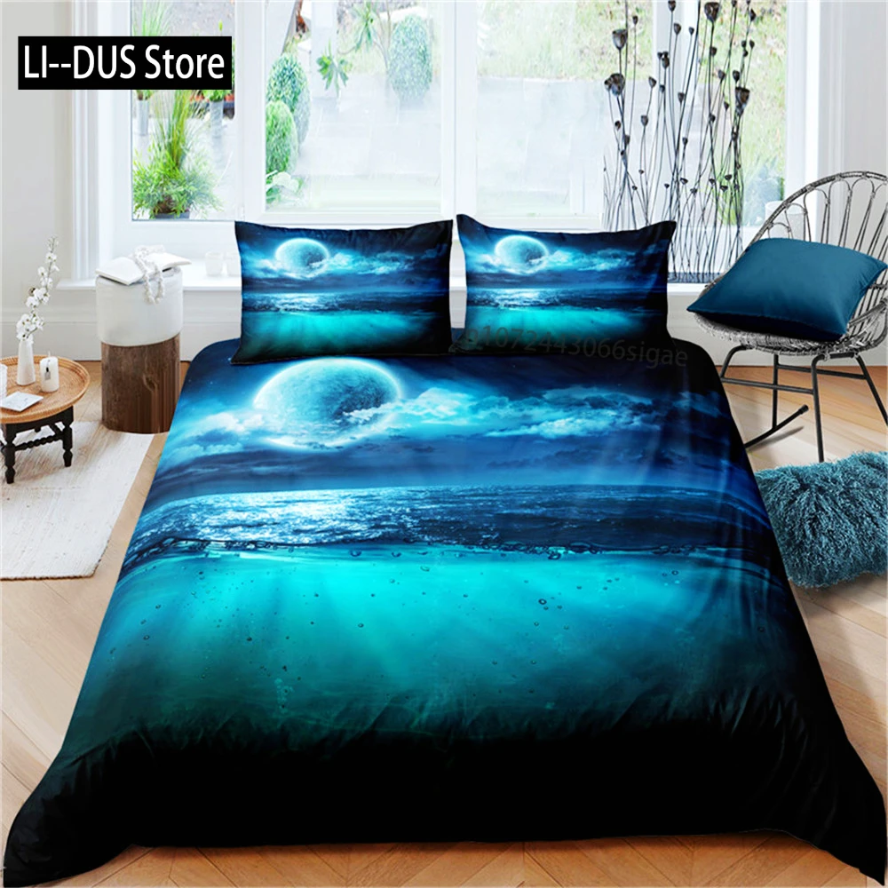 

Wave Duvet Cover King/Queen Size 3D Blue Ocean Spray Waves Bedding Set For Kids Teens,Azure Seawater Soft Comforter Cover