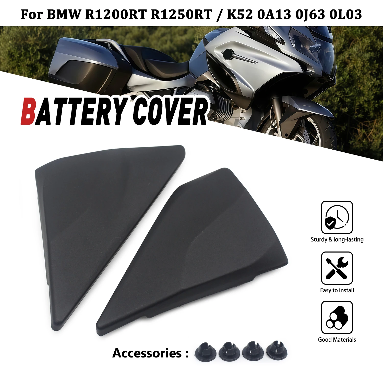 Motorcycle Battery Side Cover Panel Plastic Side Fairing Trim Cover For BMW R1200RT R1250RT K52 0A13 0J63 0L03 ABS Plastic