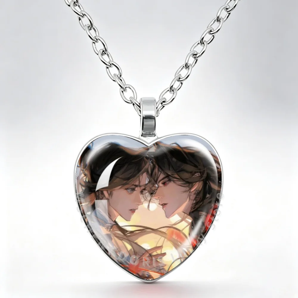 Anime Tian Guan Ci Fu Necklace Heaven Official’s Blessing Xie Lian Cosplay Glass Cabochon Heart-Shaped Pendant Jewelry Gift