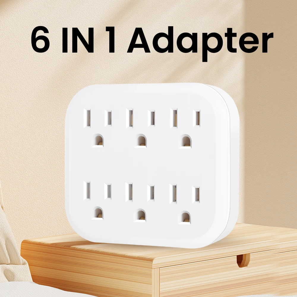 

6 Outlet Extender Grounded Wall Adapter, With 3 Prong Power Outlet Splitter Grounded Wall Label 15A/125V/1875W