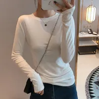 Women 2025 High Quality Plain T Shirt  Cotton Elastic Basic T-shirts Female Casual Tops Long Sleeve Sexy Thin T-shirt