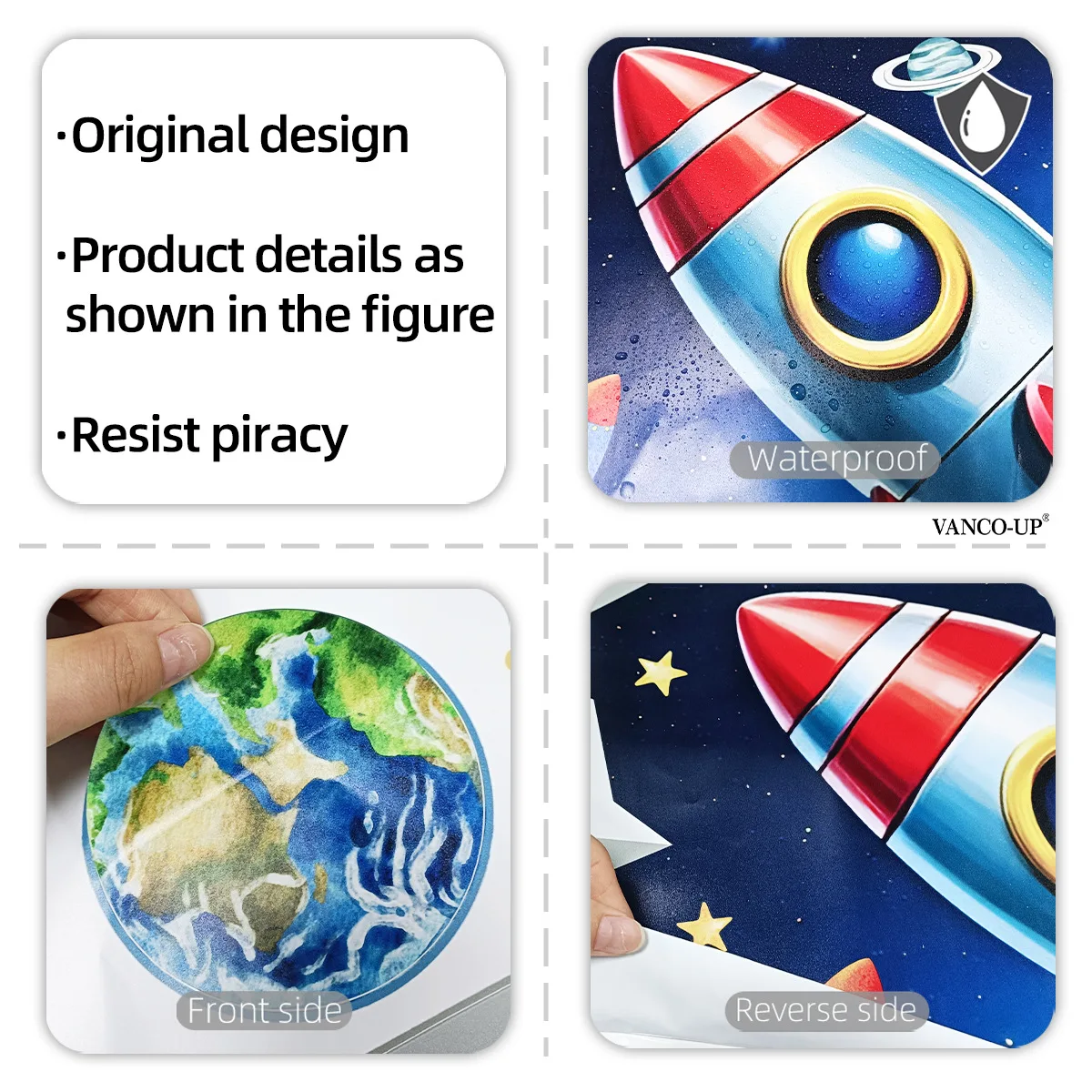 Autocollant mural cassé planètes de fusée d'univers 3D, papier peint planète spatiale cosmique pour chambre d'enfants, décoration murale de chambre de garçon