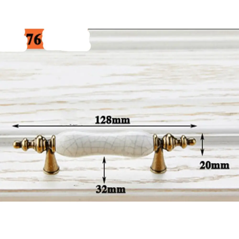 Zinc Alloy Ceramic Cabinet Handles White Antique Drawer Knobs Vintage Bronze Crack Design Wardrobe Door Handle Cupboard