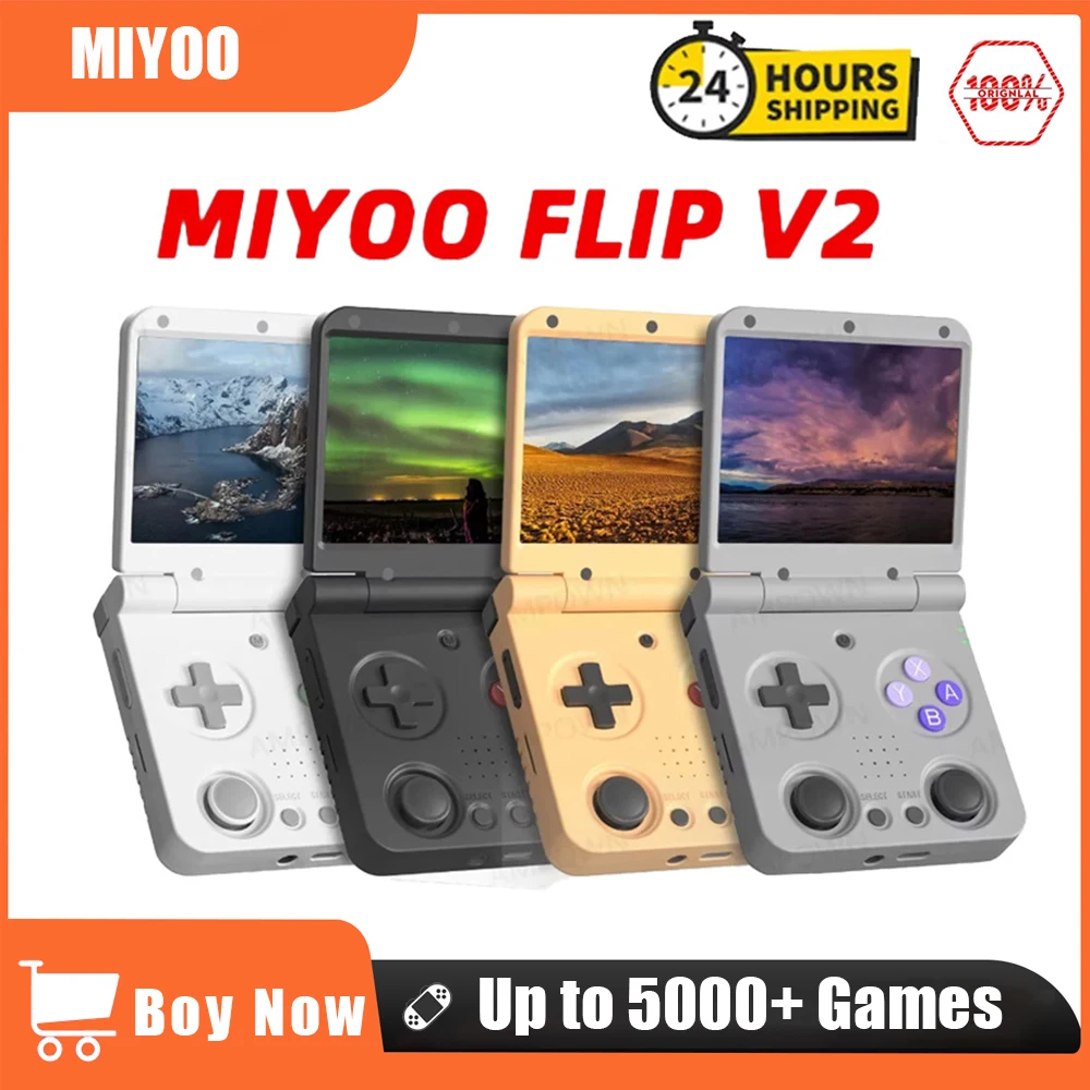 MIYOO Flip V2 Retro Game Console Handheld With Metal Hinge 3.5''IPS Screen Compact Dual analog sticks Portable Game Machine Gift