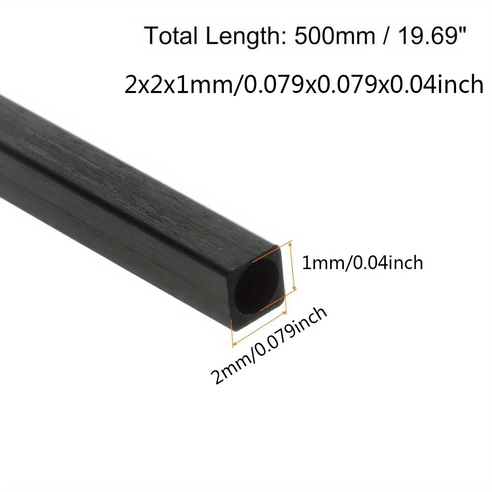 1-3pcs Length X 500mm Carbon Fiber Square Tube 2x2x1mm 3x3x2mm 4x4x3mm 5x5x4mm 6x6x4mm 6x6x5mm 8x8x6mm 8x8x6.5mm 10x10x8mm