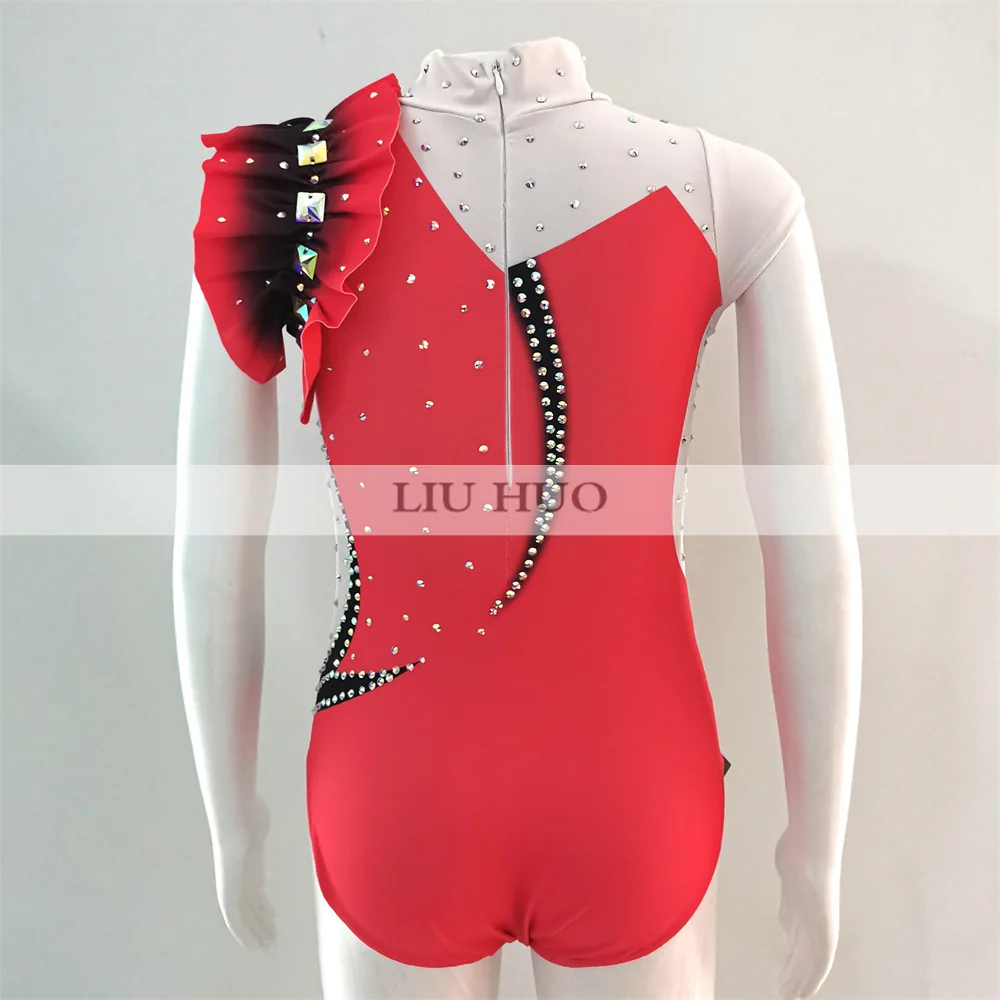 LIUHUO Rhythmic Gymnastics Leotard Aerobics Adult Women Girl Costume Performance Competition Dance Dress Latin Sleeveless Red