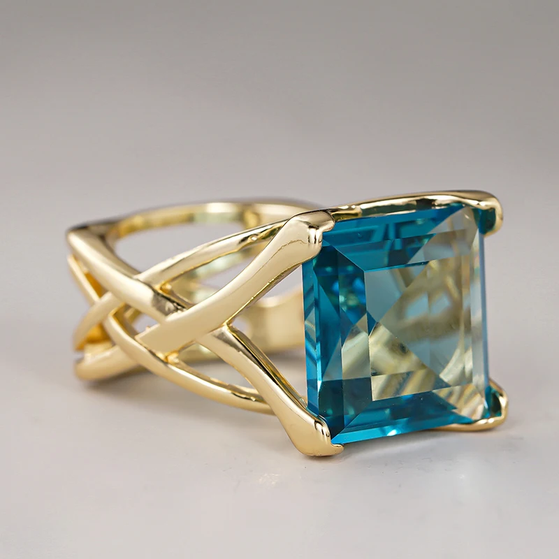 CAOSHI Luxury Gold Color Female Ring with Zirconia Crystal Gorgeous Wedding Engagement Finger Accessory for Women Jewelry Gift