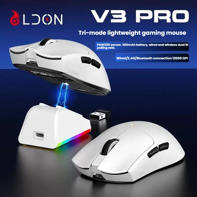 2026 New Bluetooth Wireless Tri-Mode Gaming Mouse 12000 DPI with Six Adjustable Levels PAW3311 Gaming and Office Mouse