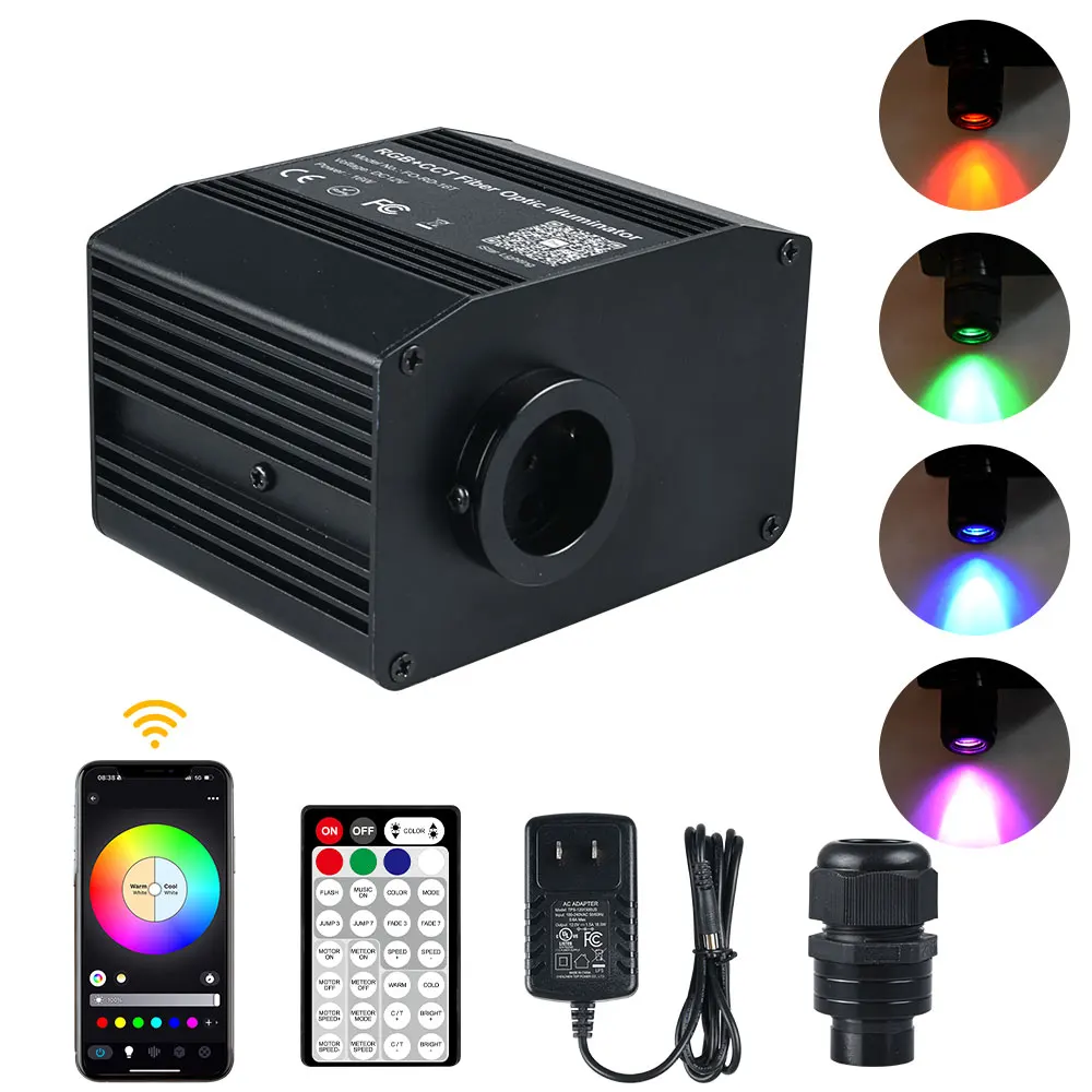 16W RGB+CCT RGBWW Twinkle Fiber Optic Illuminator Car Roof Starry Sky LED Light Engine with Music Control APP Controller/Remote