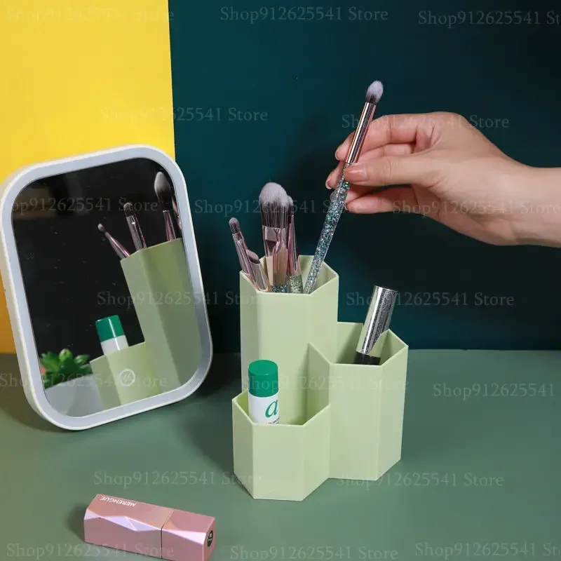 Hexagona Desktop Cosmetics Storage Box Makeup Organizer Multifunctional Pen Holder for Office Stationery Supplies 4Colors