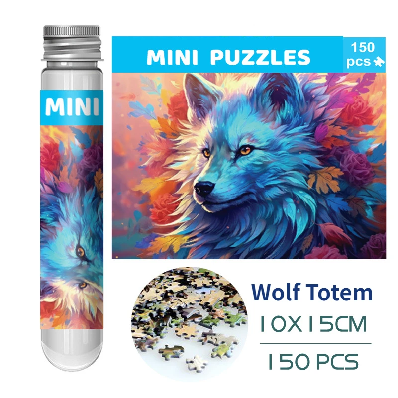 

15*10cm 150pcs Mini Test Tube Jigsaw Puzzle Wolf Totem Animal Series Painting High Difficulty Adults Desktop Decoration Toys