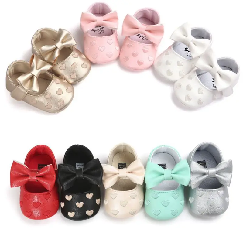 Sapatos Bowknot de couro PU das meninas do bebê, mocassins bonitos, sapatos baixos macios sola infantil, primeiros caminhantes, criança princesa calçado, sapato berço