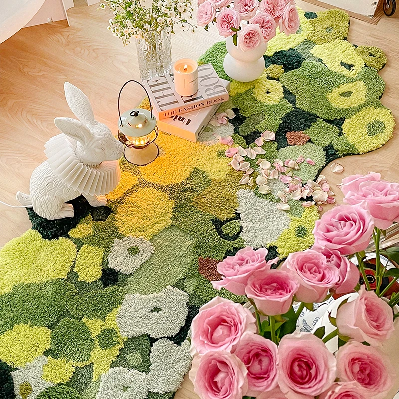 Forest Moss Carpet for Living Room, Thickened Bedside Rug, Ins Living Room Decoration, Floating Window Mat home Textiles plaid