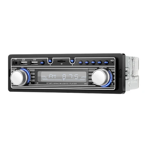 Автомагнитола 1DIN MP3-плеер в ретро-стиле с FM-радио, эквалайзером, Bluetooth, цифровым дисплеем, двумя USB-портами для зарядки и AUX-входом на панели приборов