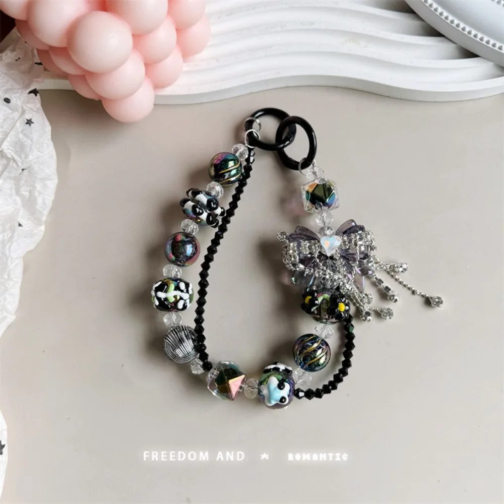 

New Bowknot Mobile Phone Strap Crystal Colorful Phone Lanyard Beaded Hand-painted Bag Pendant Keychain
