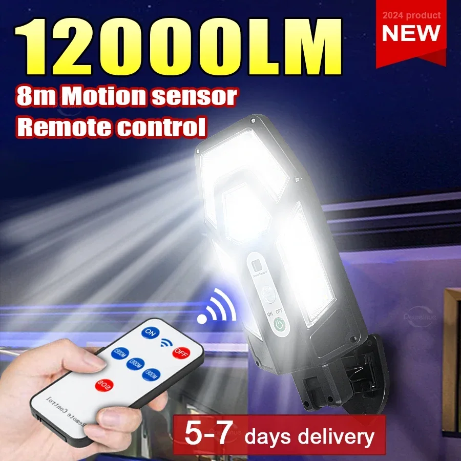 

12000LM Solar Lamp Outdoor Sunlight Motion Sensor 8m Remote Control Solar Focus Wall Light Waterproof Sensing Villa Street Light