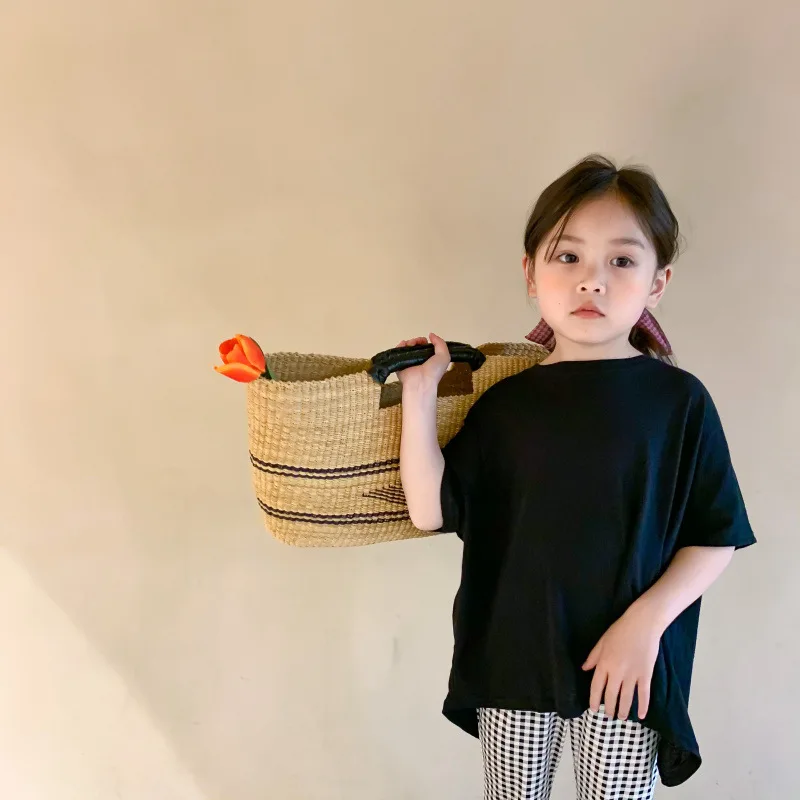 Girls T-shirt Children\'s Fashion T-shirt 2025 Summer New Style Back Fork Design T-shirt Baby Fashion Casual Short Sleeve Top