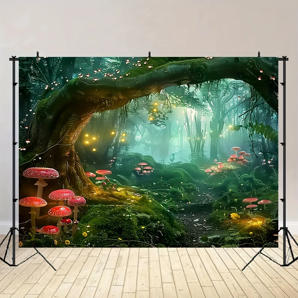 Enchanted Forest Mushroom Wonderland Photography Backdrop – 1pc Polyester Multi-Use Scene for General Events