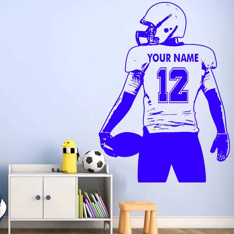 

Custom Name Coding American Football Sports Vinyl Wall Decal Football Player Lover Kids Room Door Window Decoration Sticker Gift